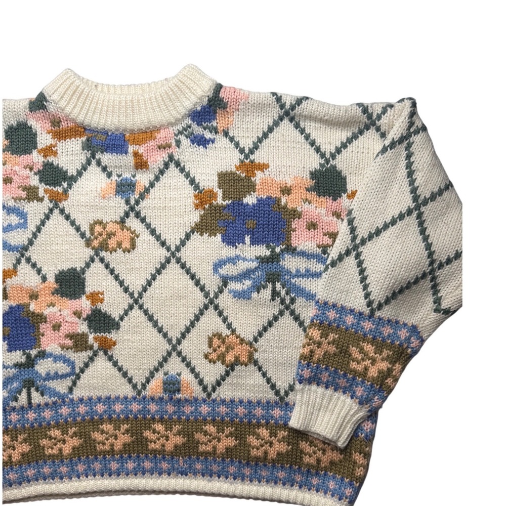 Vintage Floral Argyle Knit Sweater Cottagecore coquette chunky kitty hawk granny